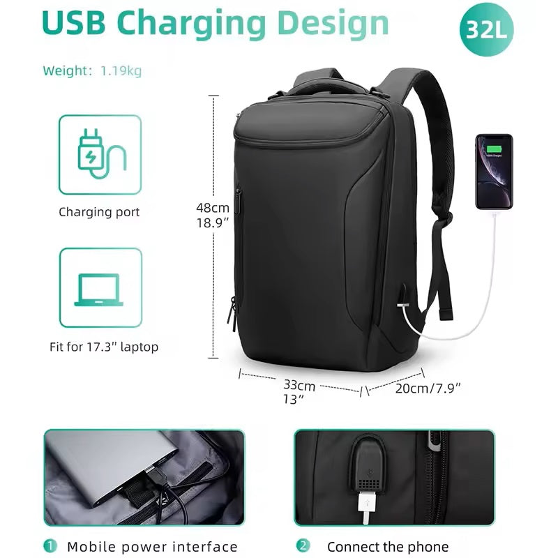 Mochila Resistente al Agua Multifuncional Carga USB Ideal Viajes
