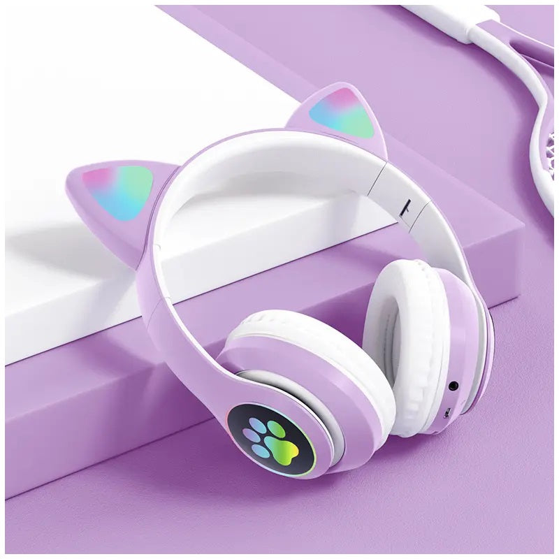 Audífonos RGB Orejas de Gato Bluetooth 5.0 – Fucsia