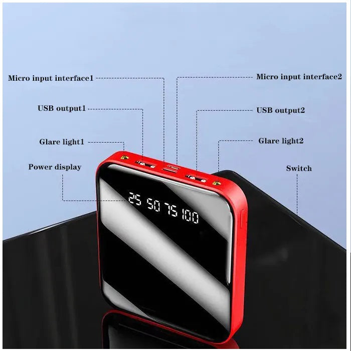 Power Bank 10000mAh 2 USB Micro USB Linterna Rojo