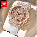 Reloj de Mujer de Lujo con Diseño Floral Rotativo y Correa de Cuero