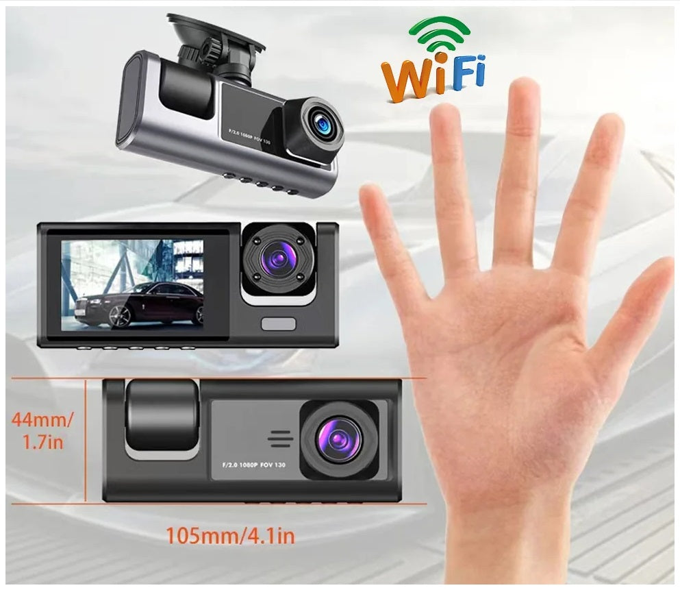 Cámara DVR para Auto Full HD 1080P 3 Canales Visión Nocturna WiFi