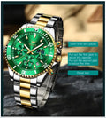 Reloj Cronógrafo Deportivo Hombre Acero Inoxidable Verde Dorado 42.5mm