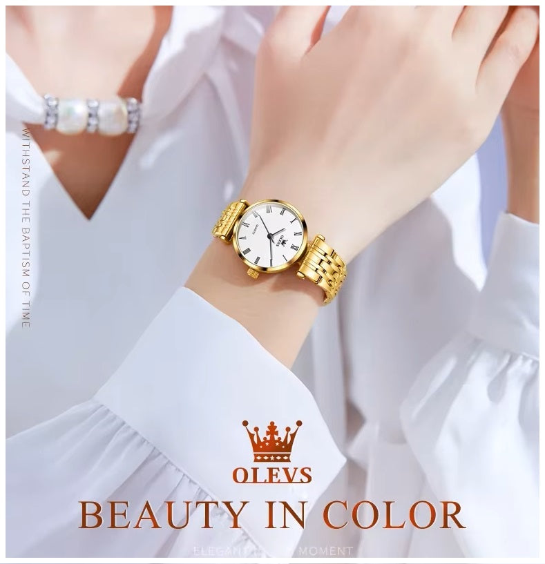 Reloj de Mujer Elegante de Cuarzo Pulsera de Acero Inoxidable Dorado