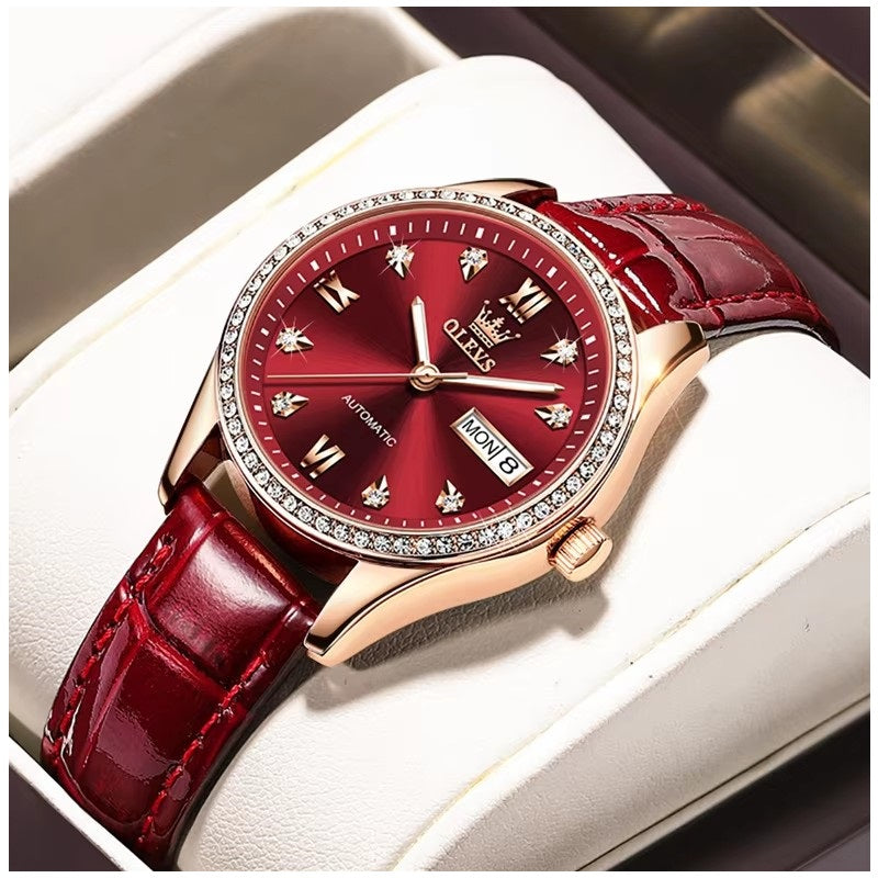 Reloj Automático Elegante para Mujer con Correa de Cuero