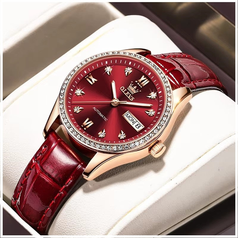 Reloj Automático Elegante para Mujer con Correa de Cuero