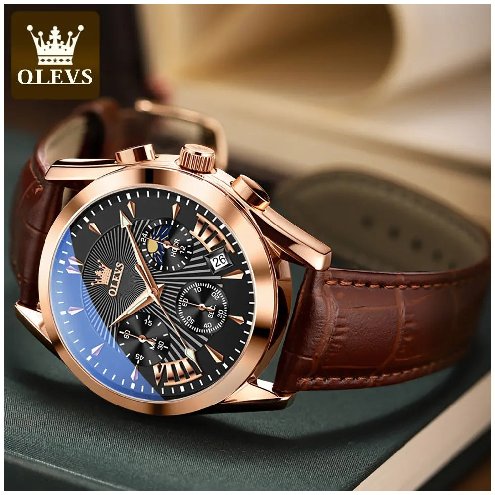 Reloj Cronógrafo para Hombre con Correa de Cuero Clásico