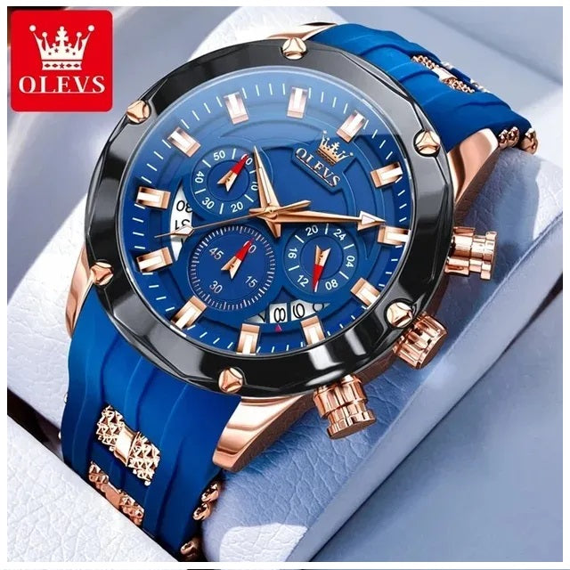 Reloj Cronógrafo Hombre con Calendario y Correa de Silicona Azul