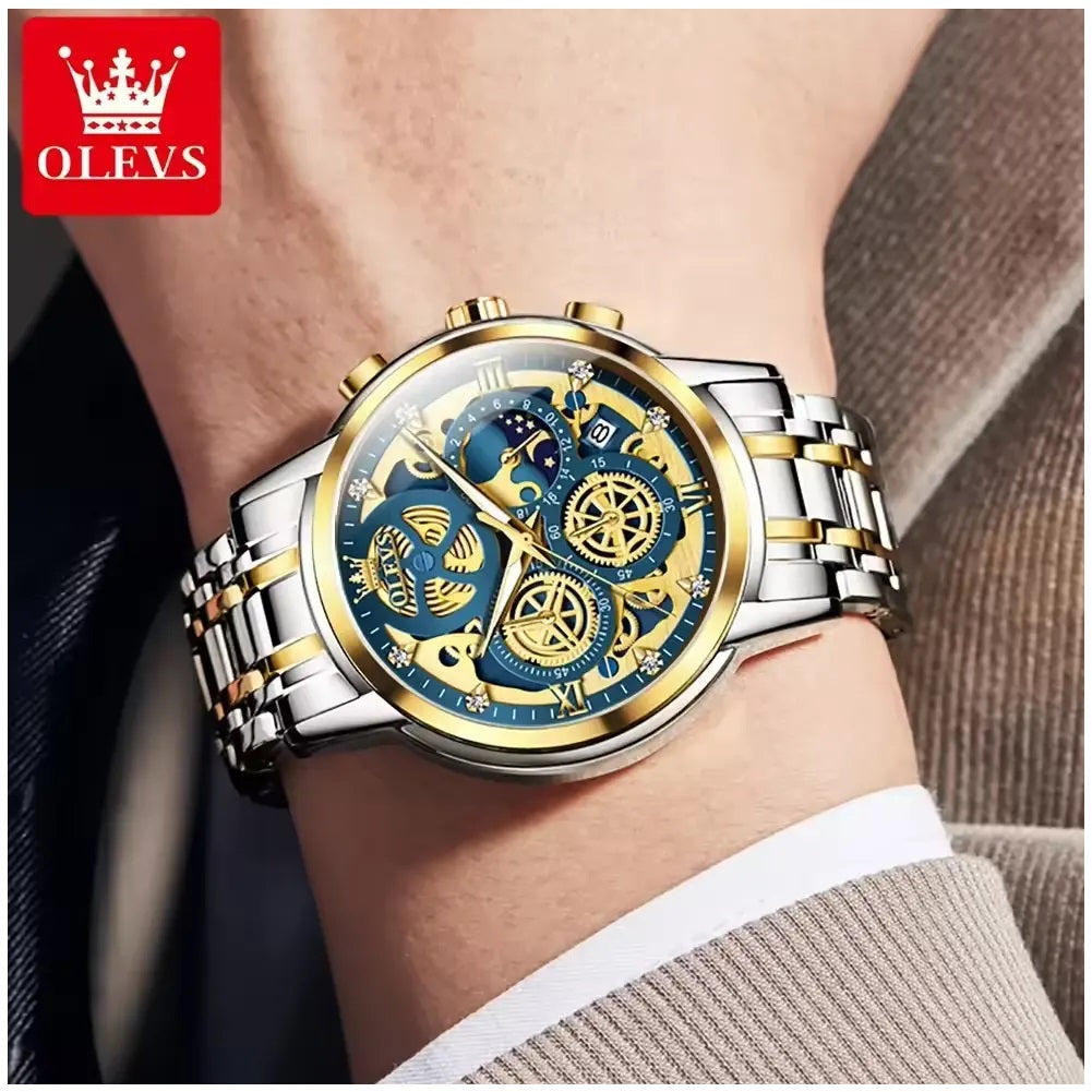 Reloj para Hombre con Diseño Esqueleto Dorado Multifunción
