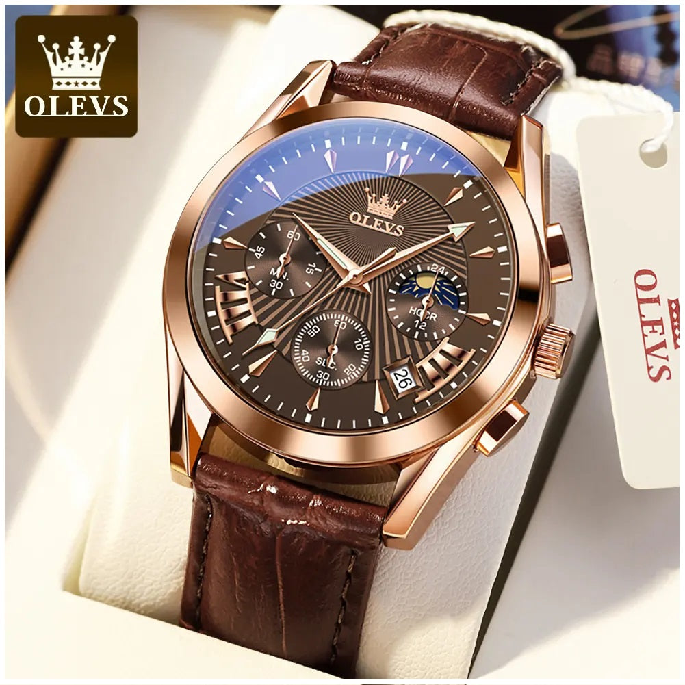 Reloj Cronógrafo para Hombre con Correa de Cuero Clásico