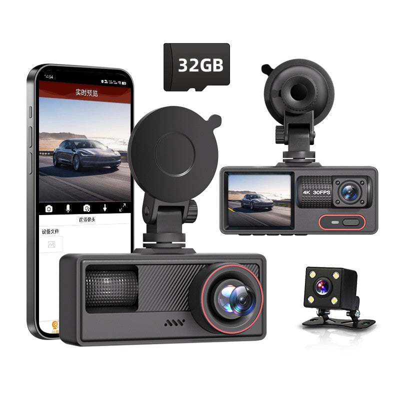 Cámara para Coche HD 1080P con Triple Grabación, WiFi, Sensor G