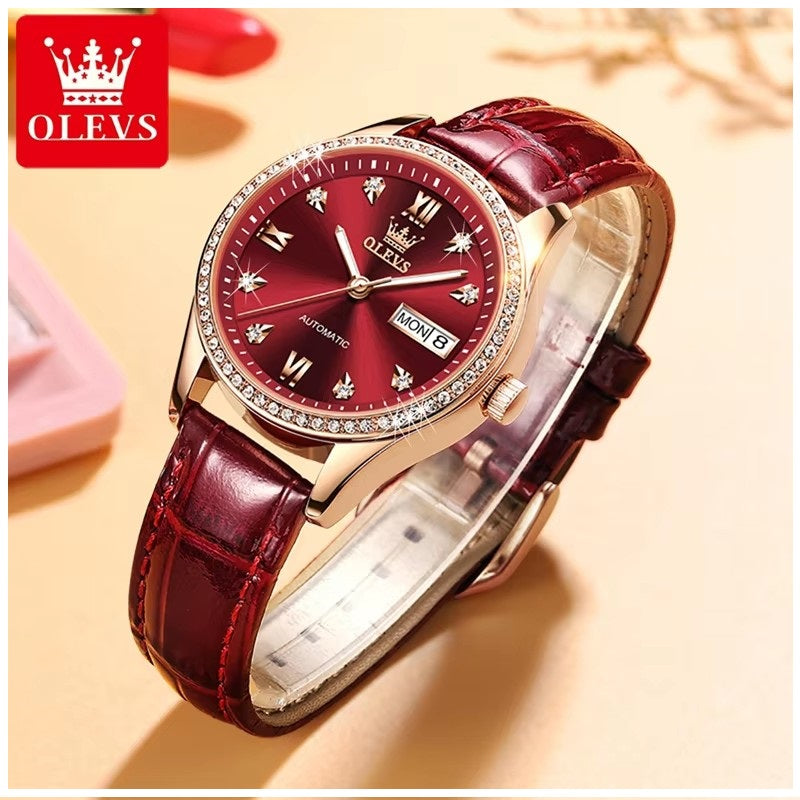 Reloj Automático Elegante para Mujer con Correa de Cuero