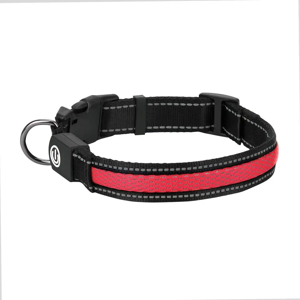 Collar Luz LED 3 modos Luz carga USB Perros Gatos Talla M Rojo