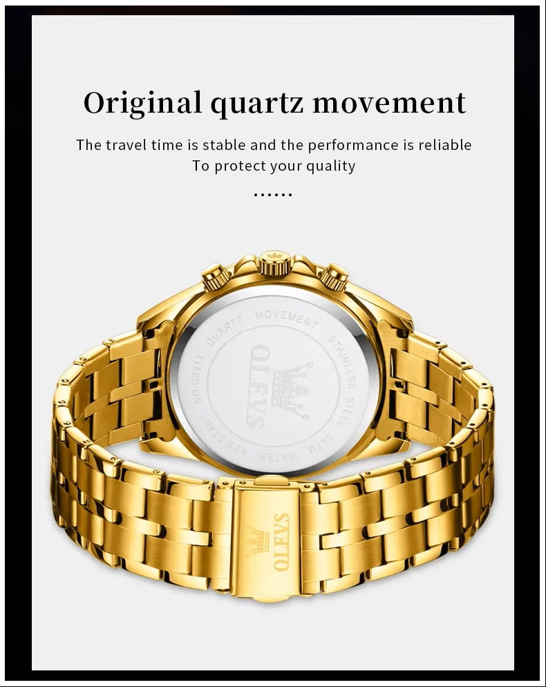 Reloj para Hombre Clásico de Lujo Acero Inoxidable Dorado