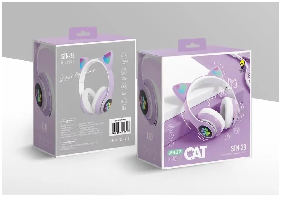 Audífonos RGB Orejas de Gato Bluetooth 5.0 – Fucsia