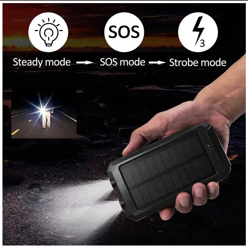 Cargador Solar Portátil 20000mAh Linterna Resistente al Agua y polvo