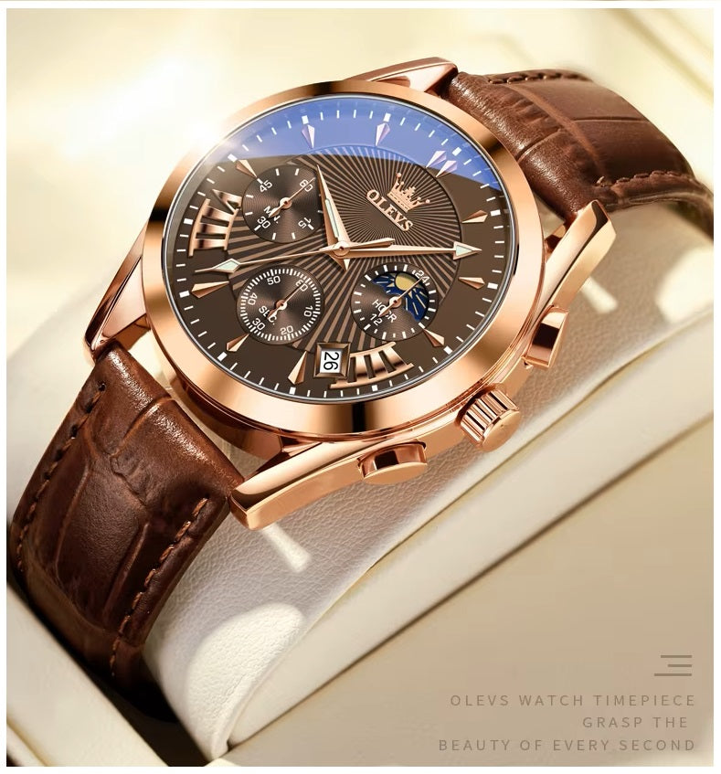 Reloj Cronógrafo para Hombre con Correa de Cuero Clásico