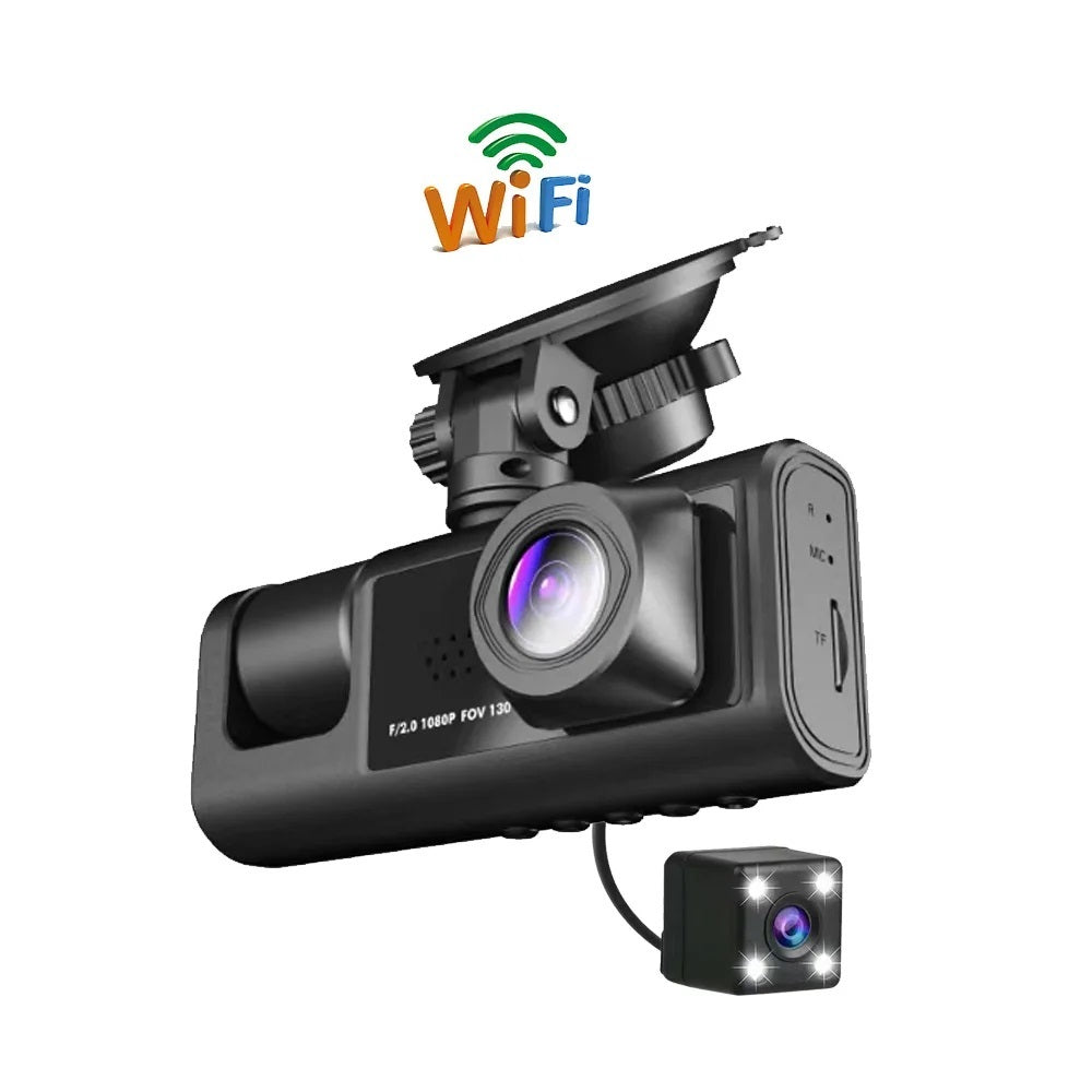 Cámara DVR para Auto Full HD 1080P 3 Canales Visión Nocturna WiFi