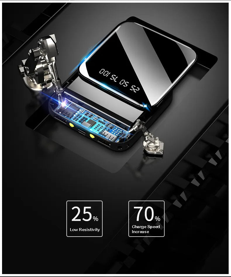 Power Bank 10000mAh 2 USB Micro USB Linterna Negro