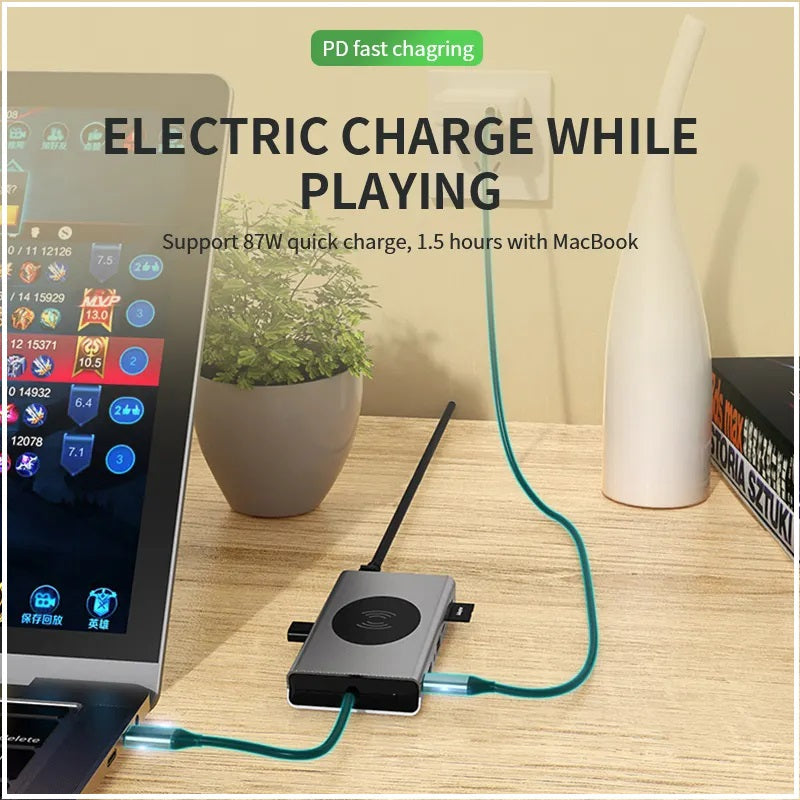 Hub Adaptador USB Tipo-C 15 en 1 con HDMI 4K, Ethernet Gigabit, PD 87W