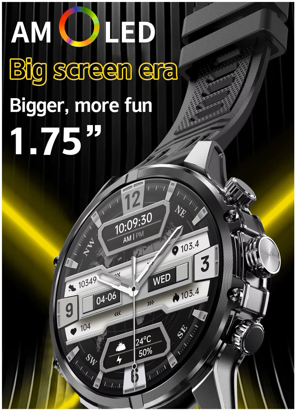 Smartwatch Deportivo Táctico AMOLED 1.75” IP67, 600mAh, Bluetooth HD