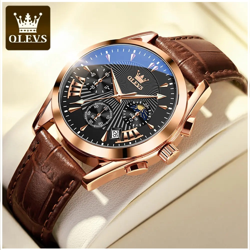 Reloj Cronógrafo para Hombre con Correa de Cuero Clásico