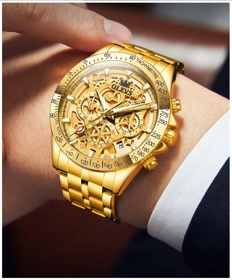 Reloj para Hombre Clásico de Lujo Acero Inoxidable Dorado