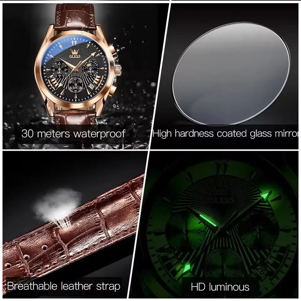 Reloj Cronógrafo para Hombre con Correa de Cuero Clásico