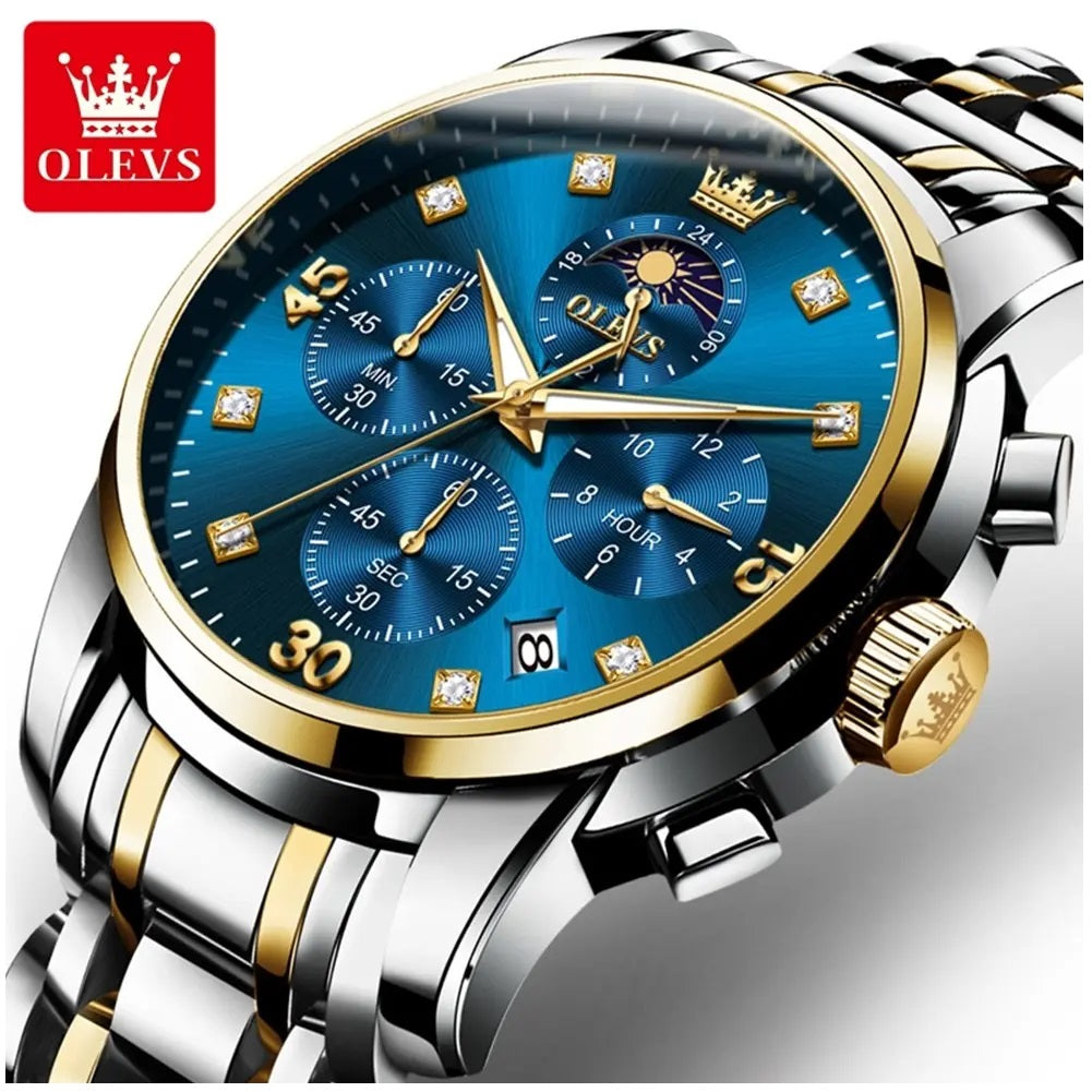 Reloj Hombre Lujo Deportivo y Elegante con Cronógrafo Fase Lunar