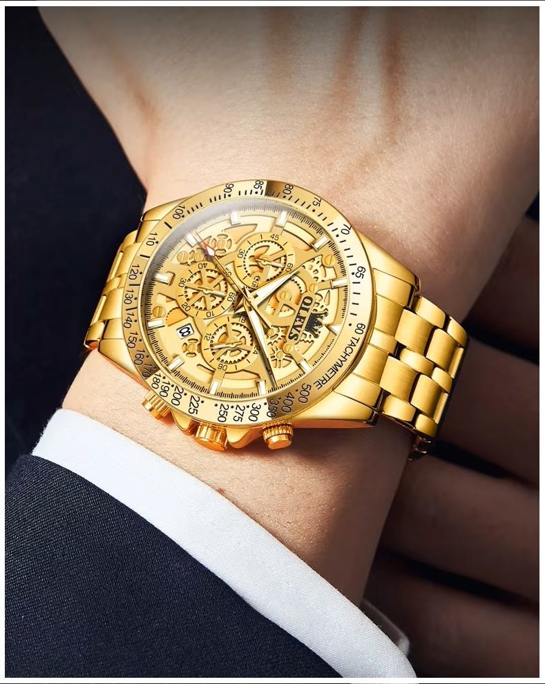 Reloj para Hombre Clásico de Lujo Acero Inoxidable Dorado