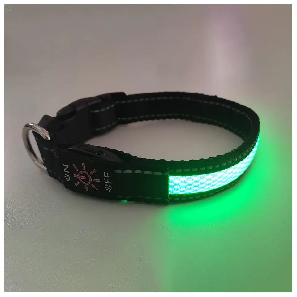 Collar Luz LED 3 modos Luz carga USB Perros Gatos Verde Talla M