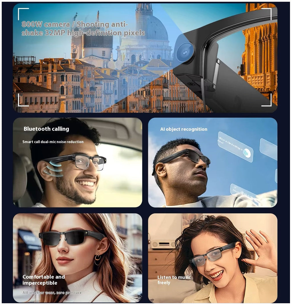Gafas Inteligentes Cámara HD 8MP, Grabación 1200P, Traducción AI, WiFi