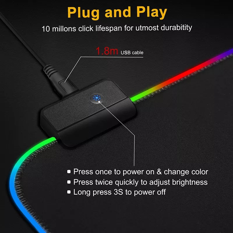 Mousepad Gamer Led RGB USB 80X30cm – Diseño H
