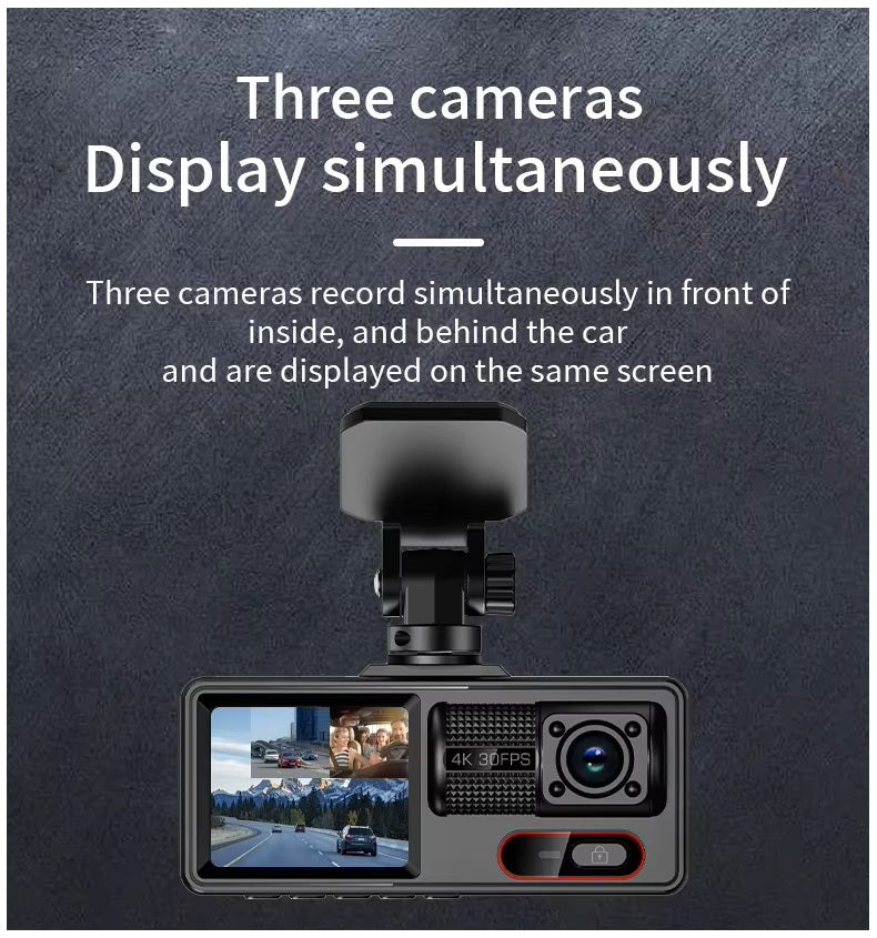 Cámara para Coche HD 1080P con Triple Grabación, WiFi, Sensor G