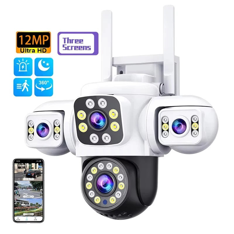 Cámara WiFi Exterior 12MP Triple Lente y Visión Nocturna