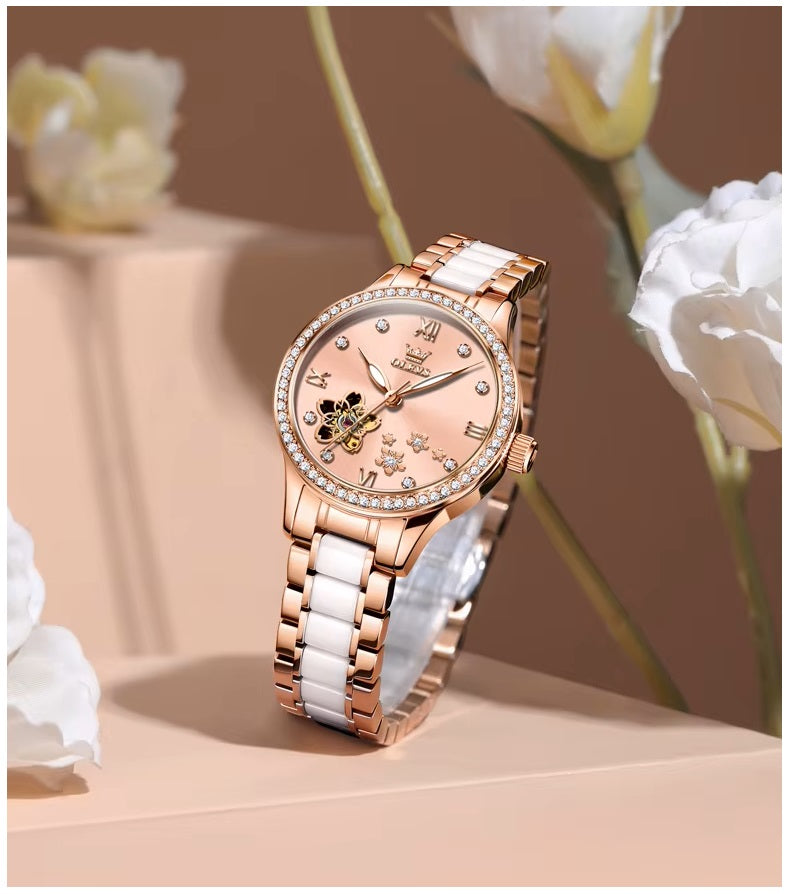 Reloj Automático Mujer Elegante 32mm Acero Inoxidable y Cerámica