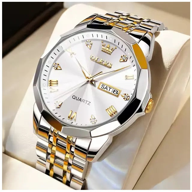 Reloj Hombre de Lujo Correa Bimetálica de Acero Inoxidable