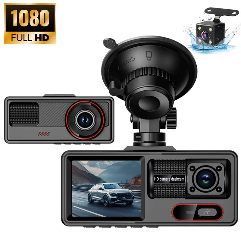 Cámara para Coche HD 1080P con Triple Grabación, WiFi, Sensor G