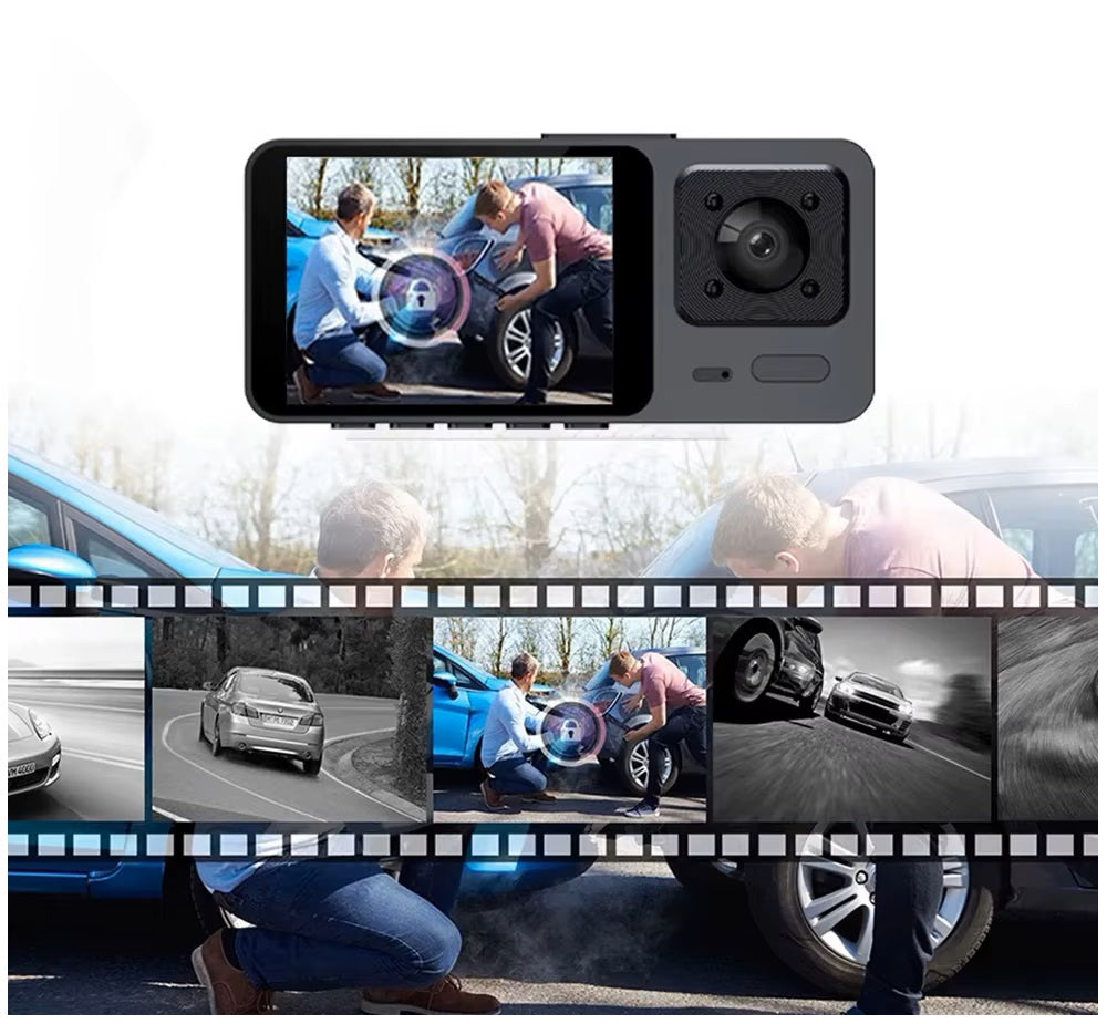 Cámara Dashcam de 3 Lentes Full HD 1080P, Visión Nocturna, Sensor G