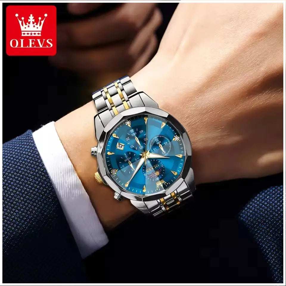 Reloj Hombre Acero Inoxidable Azul con Cronógrafo