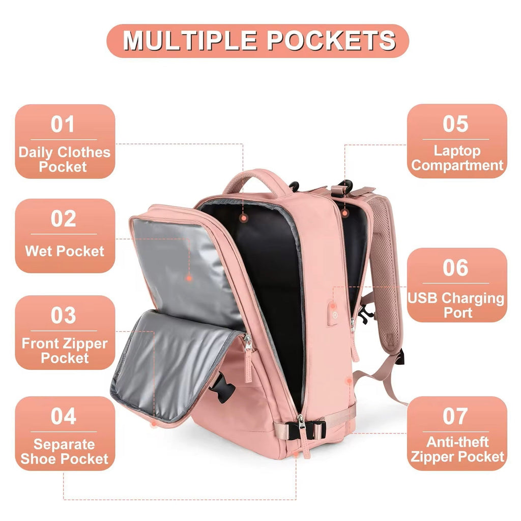 Mochila Femenina Resistente al Agua de Gran Capacidad con Puerto USB