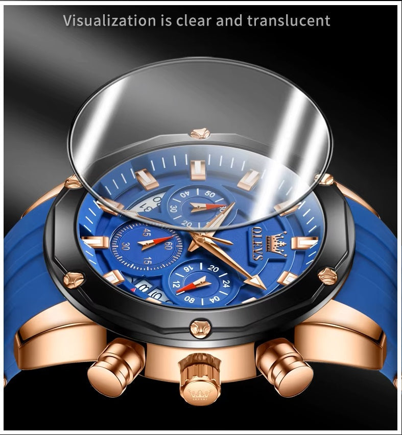 Reloj Cronógrafo Hombre con Calendario y Correa de Silicona Azul