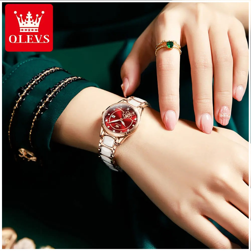 Reloj Elegante para Mujer con Esfera Roja Pulsera de Acero Inoxidable
