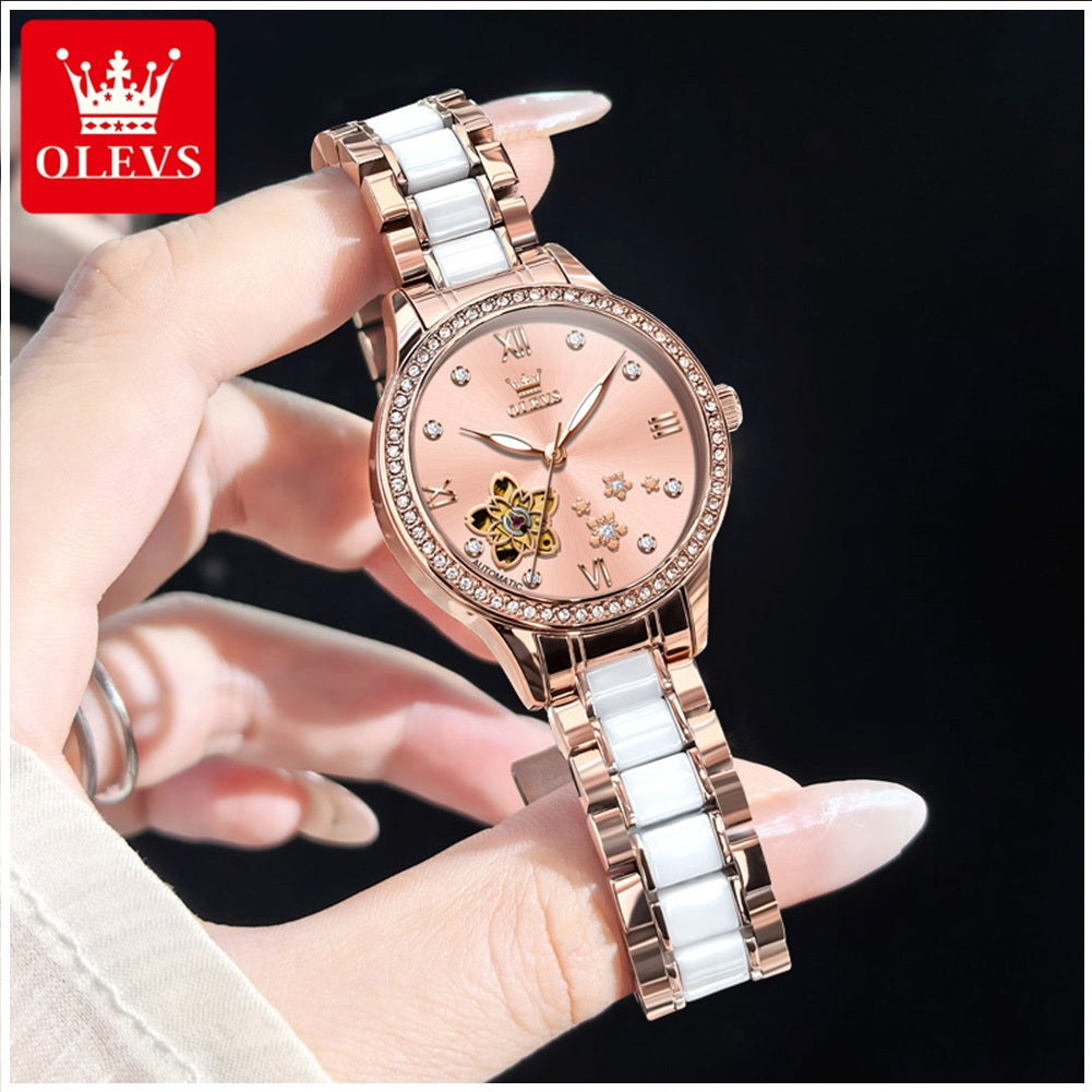 Reloj Automático Mujer Elegante 32mm Acero Inoxidable y Cerámica