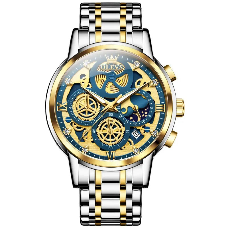 Reloj para Hombre con Diseño Esqueleto Dorado Multifunción