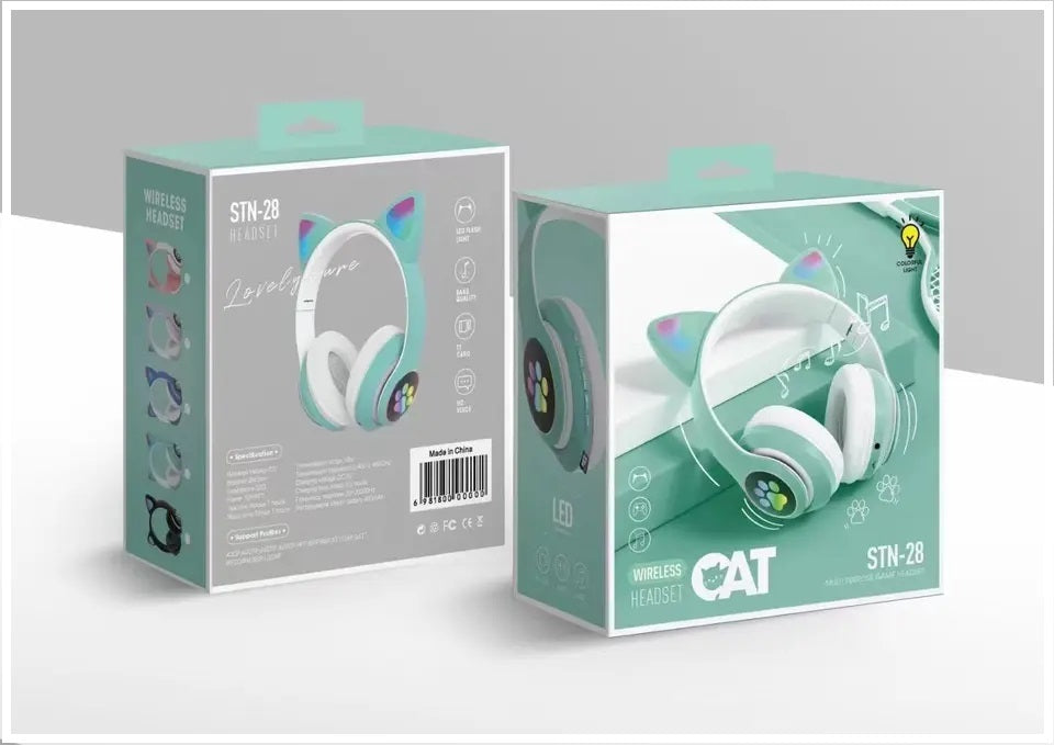 Audífonos RGB Orejas de Gato Bluetooth 5.0 – Verde