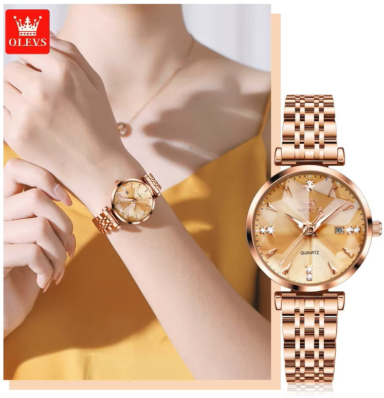 Reloj Cuarzo Mujer Esfera Esmeralda, Cristales y Correa de Acero