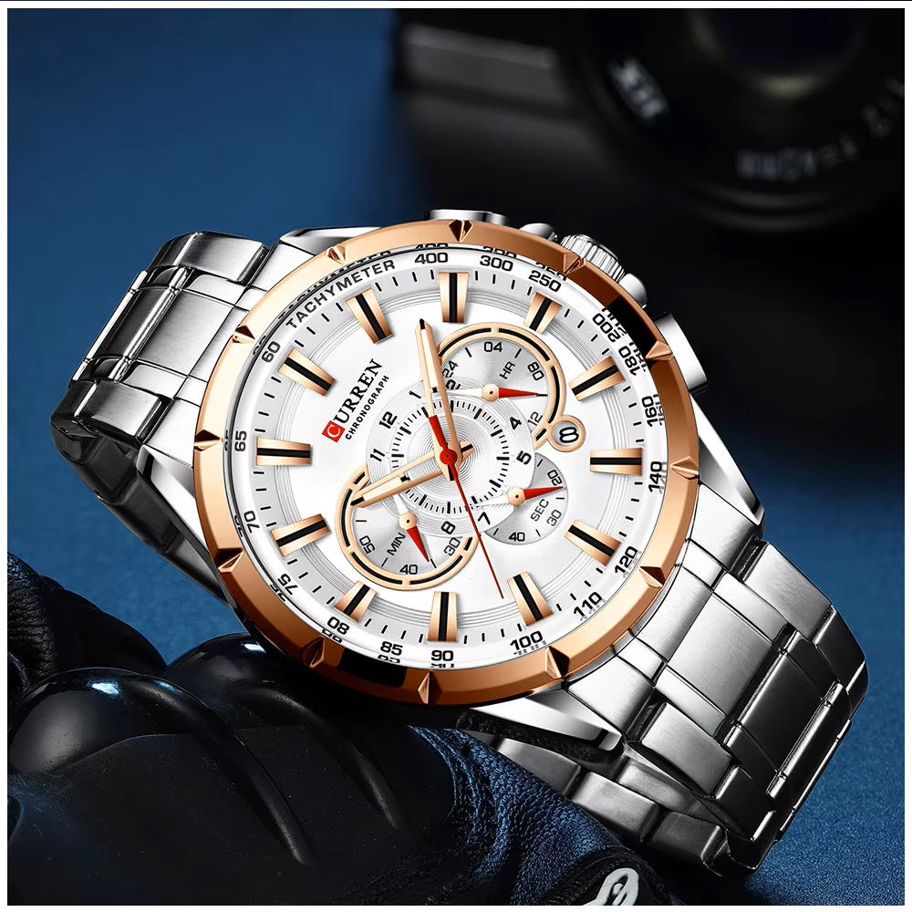 Reloj Hombre Elegante Curren Acero Inoxidable Cuarzo Cronógrafo