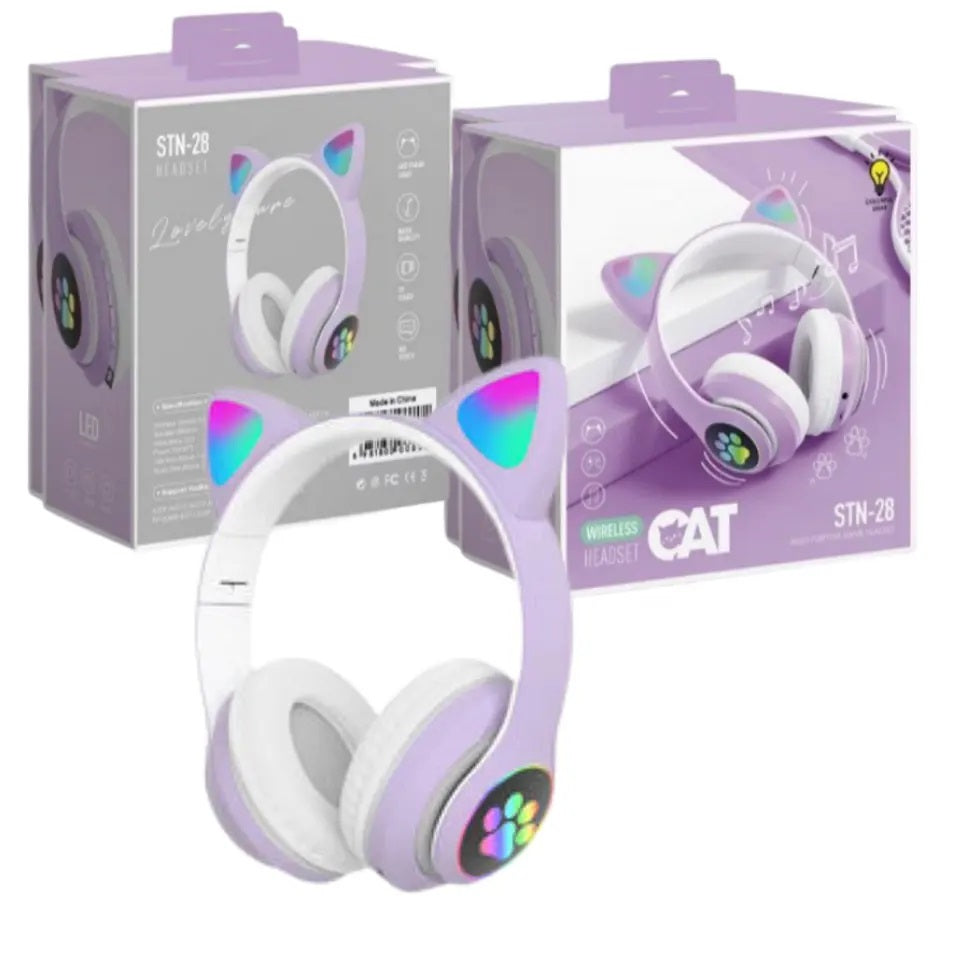 Audífonos RGB Orejas de Gato Bluetooth 5.0 – Fucsia