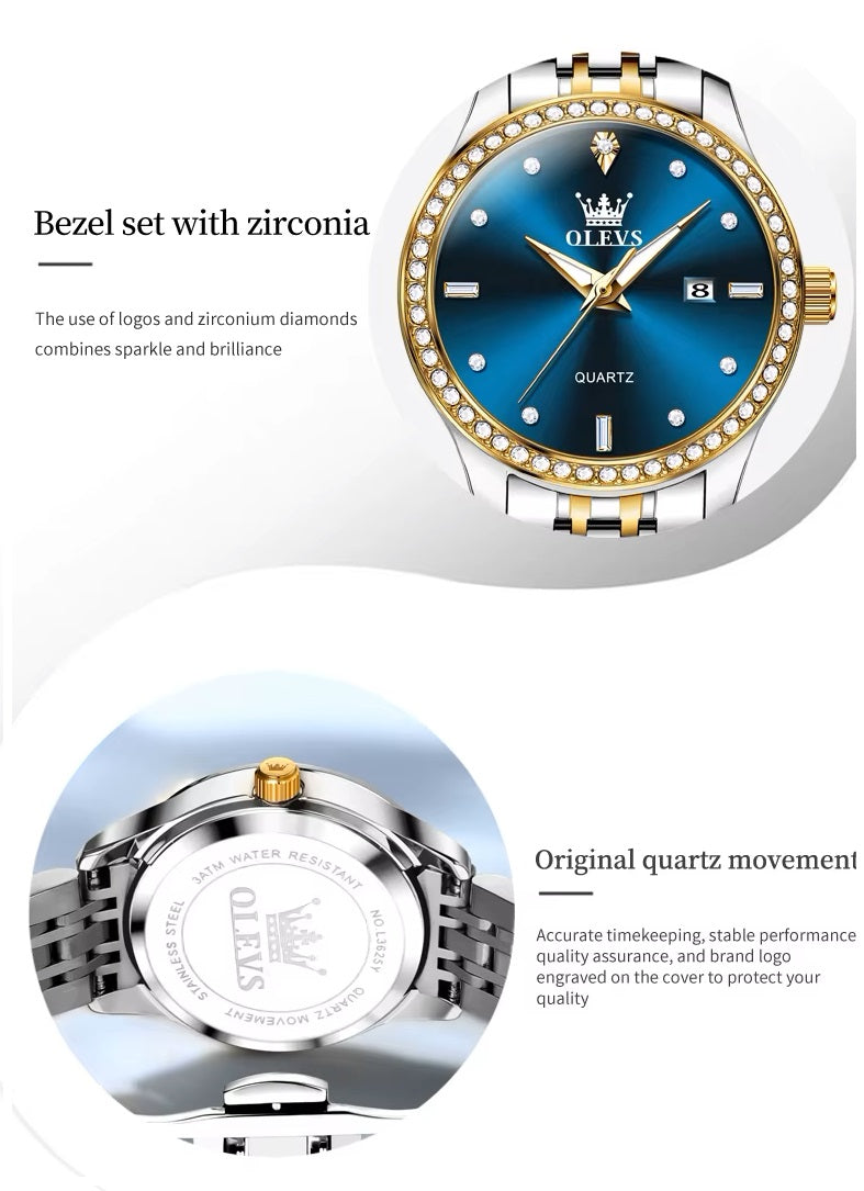 Reloj Lujo Mujer Cuarzo, Esfera Azul, Circonias Brillantes