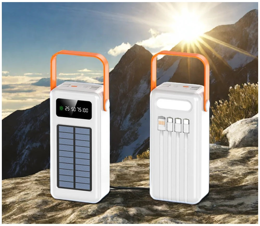 Power Bank Solar 40000mAh Cables Integrados Luz LED